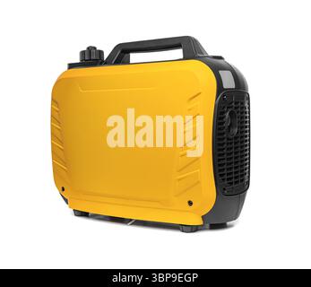 Tragbarer gelber Stromgenerator, isoliert auf weißem Hintergrund Stockfoto