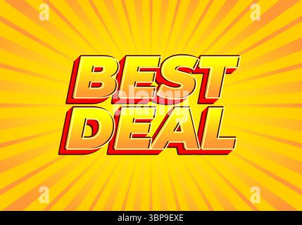 Eine lebendige Grafik mit dem Text „BEST DEAL“ in auffälligem 3D-Stil vor einem hellgelben Hintergrund mit strahlenden Linien, die Spannung und Urg vermitteln Stock Vektor