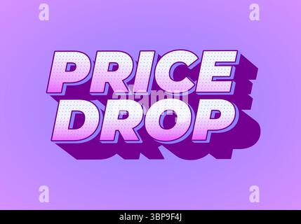 Eine lebendige Grafik mit einem Farbverlauf von weiß zu Rosa und einem violetten Hintergrund, die den PREISRÜCKGANG in kräftigen, stilisierten Buchstaben zeigt. Der Tex Stock Vektor