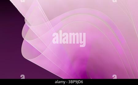 Abstrakter rosa und lila Farbverlauf mit fließenden, mehrschichtigen Wellenmustern auf dunklem Hintergrund. 3D-Rendering Stockfoto