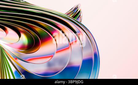 Abstrakte bunte, wirbelnde Formen auf einem hellen Hintergrund mit einer glänzenden Oberfläche. 3D-Rendering Stockfoto