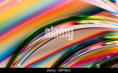 Farbenfroher abstrakter Hintergrund mit glatten, fließenden Kurven in Regenbogenfarben. 3D-Rendering Stockfoto