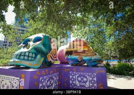 27. MAI 2025 Austin, TX, USA - bunte Straßenskulpturen und Kunstwerke als Teil der Keep Austin Weird Movement. Stockfoto