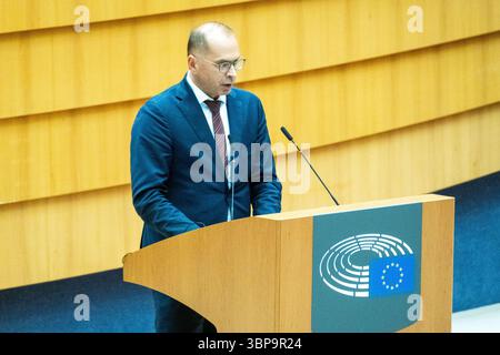 Michal Szczerba während der Plenartagung des Europäischen Parlaments, einer Institution der Europäischen Union, am 21. Mai 2025 in Brüssel in Belgien. Stockfoto