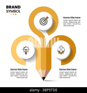 Infografik-Vorlage mit Symbolen und 3 Optionen oder Schritten. Bleistift. Kann für Workflow-Layout, Diagramm, Banner, webdesign verwendet werden. Vektorgrafik Stock Vektor