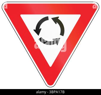 Straßenschild in Kambodscha - geben Sie Platz am Kreisverkehr. Stockfoto