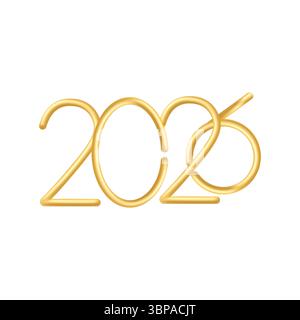 Elegante goldene Zahlen 2026 mit 3D-Effekt und eleganten Kurven. Auf weißem Hintergrund, perfekt für klare Festungsgrafiken. Stock Vektor