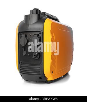 Tragbarer gelber Stromgenerator, isoliert auf weißem Hintergrund Stockfoto