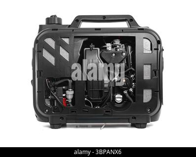 Interne Komponenten eines tragbaren Wechselrichtergenerators, isoliert auf weiß. Stockfoto