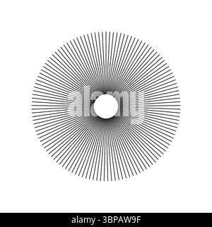 Radiale Kreisstrahlungslinien. Sonnensterne, platzen. Kreisförmig Linien Balken. Speichen, strahlendes Streifengitter. Flache Grafikvorlage. Abstrakte Illusion Stock Vektor