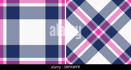 Leuchtende, nahtlose Karomuster in Pink und Marineblau. Klassisches, modernes Design. Ideal für Mode, Textil, Hintergrund oder ein kreatives digitales Projekt. Stock Vektor