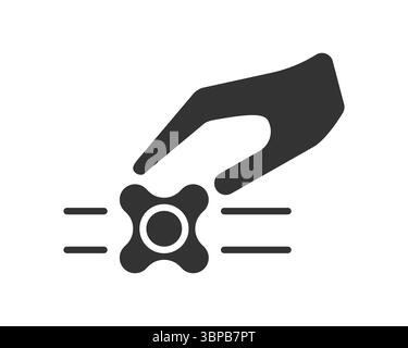 Drehen eines Steuerungsknopfes mit der Hand, symbolisch für Einstellungen, Präzision oder Einfluss. Nützlich für Einstellungen, Regulierung, Maschinen und Steuerung. Mini Stock Vektor