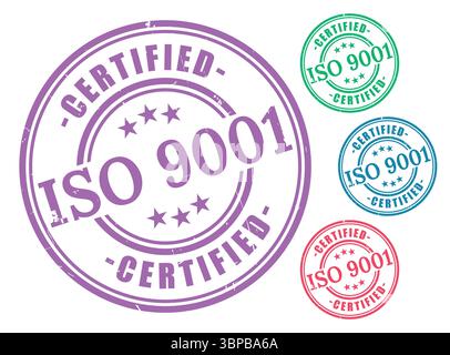 ISO 9001 Garantieetiketten, Vektorsiegel für Qualitätsmanagement Stock Vektor