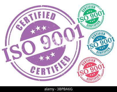 Qualitätsmanagement-Zertifizierungsabzeichen, ISO 9001 Vektorstempel-Set Stock Vektor