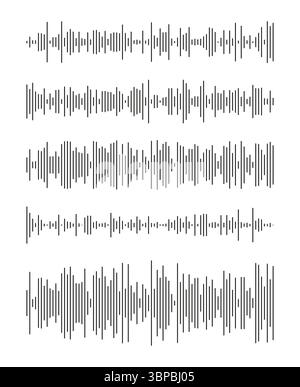 Kurvenmuster. Musik-Player oder -App. Grafisches Equalizer-Symbol. Set der Sprachnachrichten-Vorlage. Audio-Chat-Sprachsymbole für Tonwellen. Elemente für Stock Vektor