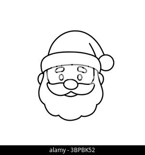 Vektorlinie Art Cartoon Illustration des Weihnachtsmanns. Niedlicher und fröhlicher Charakter mit Hut und Bart, ideal für Weihnachtsgrußkarten und Aufkleber Stock Vektor