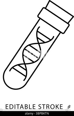 Ein DNA-Beispielsymbol im minimalistischen Stil mit bearbeitbarem Strich. Gentest, Laborprobe, medizinische Analyse, biologische Forschung, DNA-Sequenz, Reagenzglas Stock Vektor