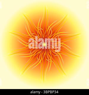 Heißes, sonniges Mandala. Positive Energie der Sonne. Illustration des Sonnenvektors. Sommerdekor in Rot-Gelb. Design-Element im ethnischen Stil. Stock Vektor
