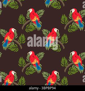 Farbenfrohe tropische Papageien, nahtloses Muster für Stoff und Dekoration. Stock Vektor