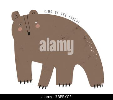 Einfache Vektor-Illustration Von Big Brown Bear. Lustiger handgezeichneter Druck mit Cartoon des Grizzlybären auf weißem Hintergrund. Waldtier. Stock Vektor