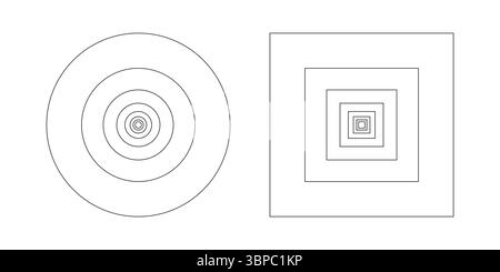 Set der Vorlage für goldene Verhältnisse. Kreise und Quadrate. Goldener Abschnitt der Methode. Fibonacci-Array, Zahlen. Kollektion von harmonischen Proportionen Formen. Gliederung Stock Vektor