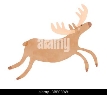 Kinderzimmer-Vektor-Kunst mit niedlichem Moos.lustiger Hand gezeichneter Druck mit Cartoon des springenden Elchs auf einem weißen Hintergrund. Waldtier. Lustiger Running Buck. Stock Vektor