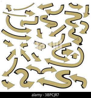 Gekrümmte Pfeilsymbole. Symbol für Strömungsvektor. Glatte Pfadform. Schwarzes Hintergrunddesign. Stock Vektor