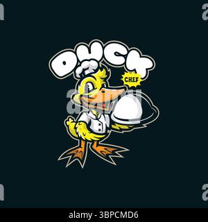 Entenmaskottchen Logo Design Vektor mit modernem Illustrationskonzept Stil für Abzeichen, Emblem und T-Shirt Druck. Illustration des Entenkochs. Stock Vektor