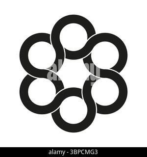 Symbol für verknüpften Rufton. Kreiskette Vektor. Sechseckige Schleifenstruktur. Markantes Minimalsymbol. Stock Vektor