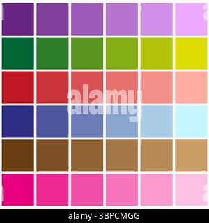 Quadrate der Farbpalette. Farbfelder mit lebendigem Spektrum. Farbtonsammlung. Vektorfarben. Stock Vektor