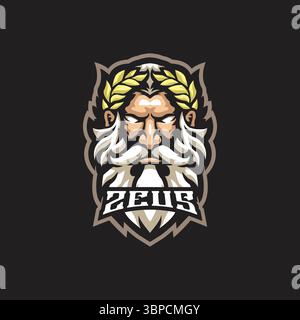 Zeus Mascot Logo Design Vektor mit modernem Illustrationskonzept Stil für Abzeichen, Emblem und T-Shirt Druck. Zeus-Kopf-Illustration. Stock Vektor