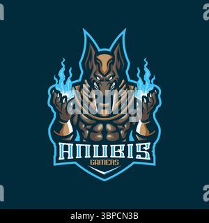 anubis Mascot Logo Design Vektor mit modernem Illustrationskonzept Stil für Abzeichen, Emblem und T-Shirt Druck. Illustration des wütenden anubis. Stock Vektor