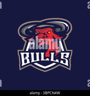 Bull Mascot Logo Design Vektor mit modernem Illustrationskonzept Stil für Abzeichen, Emblem und T-Shirt Druck. Bullkopf-Illustration für Sportmannschaft. Stock Vektor