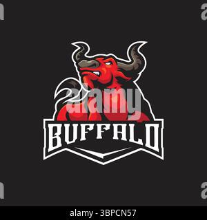 Bull Mascot Logo Design Vektor mit modernem Illustrationskonzept Stil für Abzeichen, Emblem und T-Shirt Druck. Illustration des wütenden Bullen für die Sportmannschaft. Stock Vektor