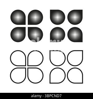 Abgerundete quadratische Symbole. Glänzender matter Kontrast. Minimalistisches Vektorset. Einfaches Schwarzweiß. Stock Vektor