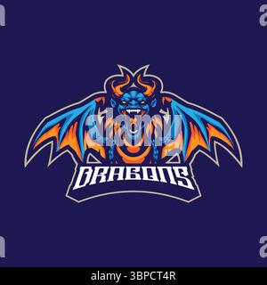 Dragon Mascot Logo Design Vektor mit modernem Illustrationskonzept Stil für Abzeichen, Emblem und T-Shirt Druck. Illustration des wütenden Drachen. Stock Vektor
