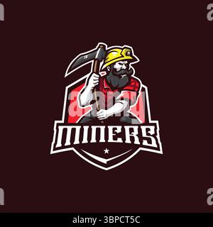 Miner Mascot Logo Design Vektor mit modernem Illustrationskonzept Stil für Abzeichen, Emblem und T-Shirt Druck. Illustration des wütenden Bergarbeiters. Stock Vektor