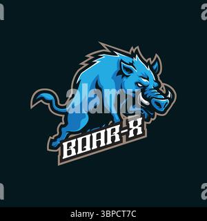 Eber Maskottchen Logo Design Vektor mit modernem Illustrationskonzept Stil für Abzeichen, Emblem und T-Shirt Druck. Illustration des wütenden Wildschweins für die Sportmannschaft. Stock Vektor