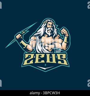 Zeus Mascot Logo Design Vektor mit modernem Illustrationskonzept Stil für Abzeichen, Emblem und T-Shirt Druck. Angry zeus Illustration für die Sportmannschaft. Stock Vektor