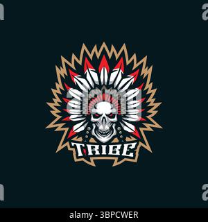 Tribe Maskottchen Logo Design Vektor mit modernem Illustrationskonzept Stil für Abzeichen, Emblem und T-Shirt Druck. Illustration des Schädelstammes. Stock Vektor