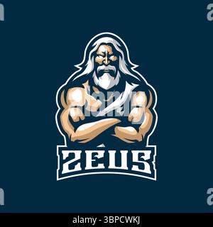 Zeus Mascot Logo Design Vektor mit Konzeptstil für Abzeichen, Emblem und T-Shirt Druck. Stock Vektor