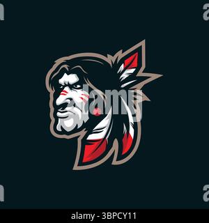 Indisches Maskottchen Logo Design Vektor mit modernem Illustrationskonzept Stil für Abzeichen, Emblem und T-Shirt Druck. Indische Kopfdarstellung. Stock Vektor