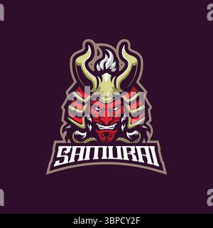 Samurai Piraten Maskottchen Logo Design Vektor mit moderner Illustration Konzept Stil für Abzeichen, Emblem und T-Shirt Druck. Kopfsamurai-Illustration. Stock Vektor