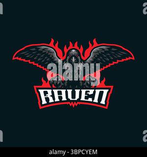 Raven Mascot Logo Design Vektor mit modernem Illustrationskonzept Stil für Abzeichen, Emblem und T-Shirt Druck. Illustration des wütenden Rabens für die Sportmannschaft. Stock Vektor