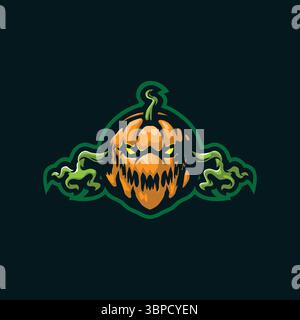 Kürbis Maskottchen Logo Design Vektor mit modernem Illustrationskonzept Stil für Abzeichen, Emblem und T-Shirt Druck. Illustration des wütenden Kürbis. Stock Vektor