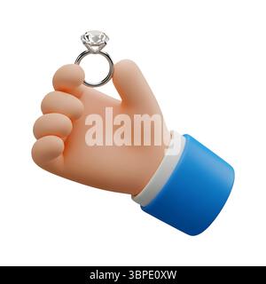 Hand halten einen Interaktionsring minimalistisches 3D-Rendering in einem weichen und glatten Renderer Stockfoto