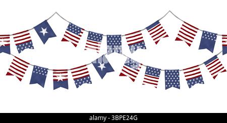 Bögen in den Farben der Flagge der Vereinigten Staaten. Aquarellabbildung. Amerikanische patriotische Bögen zu Ehren des 4. Juli, isoliert auf einem weißen Hintergrund Stockfoto