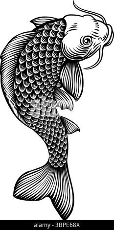 Fisch Koi Karpfen Japanisches Vintage Holzschnitt Design Stock Vektor