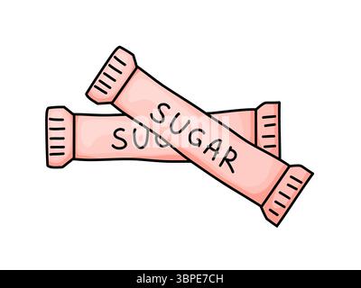 Einfache handgezeichnete Doodle-Illustration mit zwei einzelnen Zuckerpackungen in einem sanften rosa Farbton. Vielseitiges digitales Kunstwerk, perfekt für Designs Stock Vektor