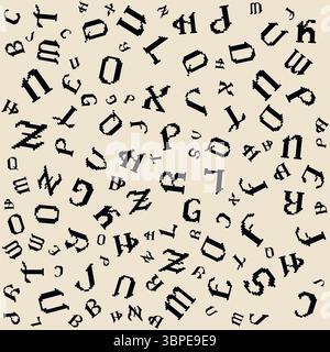 Pixel Gothic Schriftart Buchstabenmuster auf hellbeigem Hintergrund. Vektor Pixel Art.. Stock Vektor